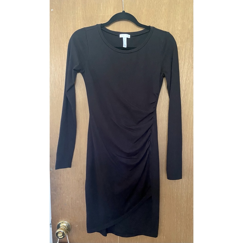 Leith Black Long Sleeve Ruched Dress
